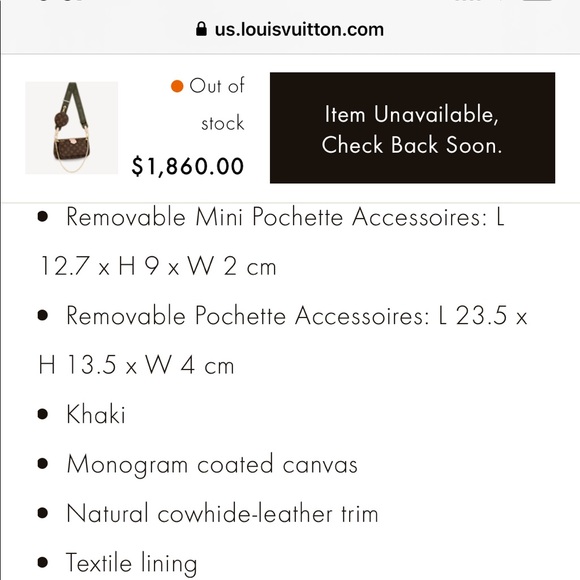 New Louis vuttion adjustable kaki strapW/gold tone - Picture 10 of 13